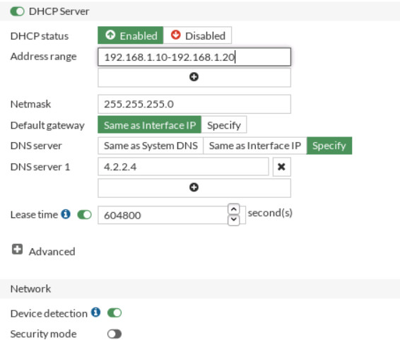 Set a DHCP server on interface port2