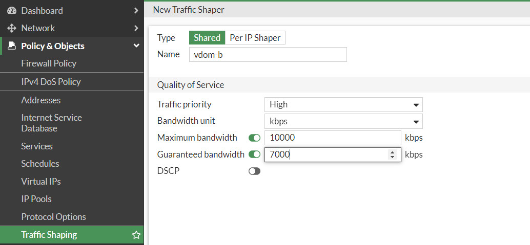 Create a Traffic Shaper in VDOM-B