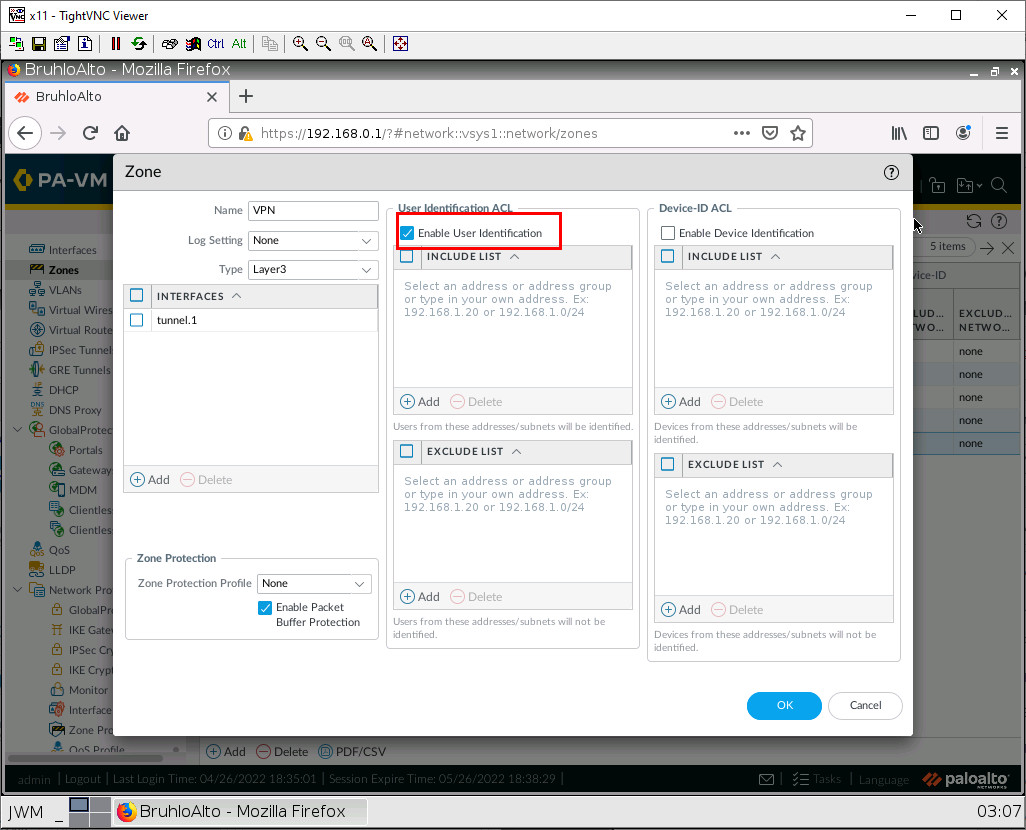 Enable User Identification under VPN Zone