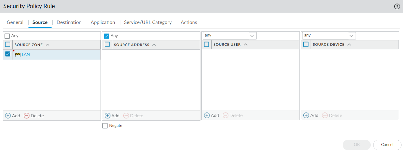 Create a security policy &quot;LAN-AZ&quot; - Select source zone as LAN