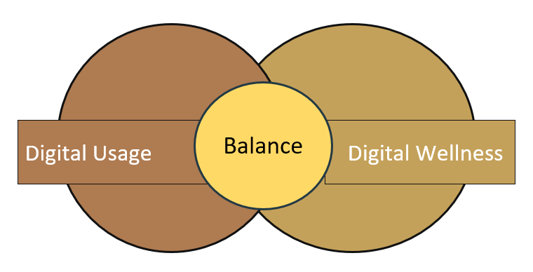 Diagram urging balance between digital usage and digital wellness.